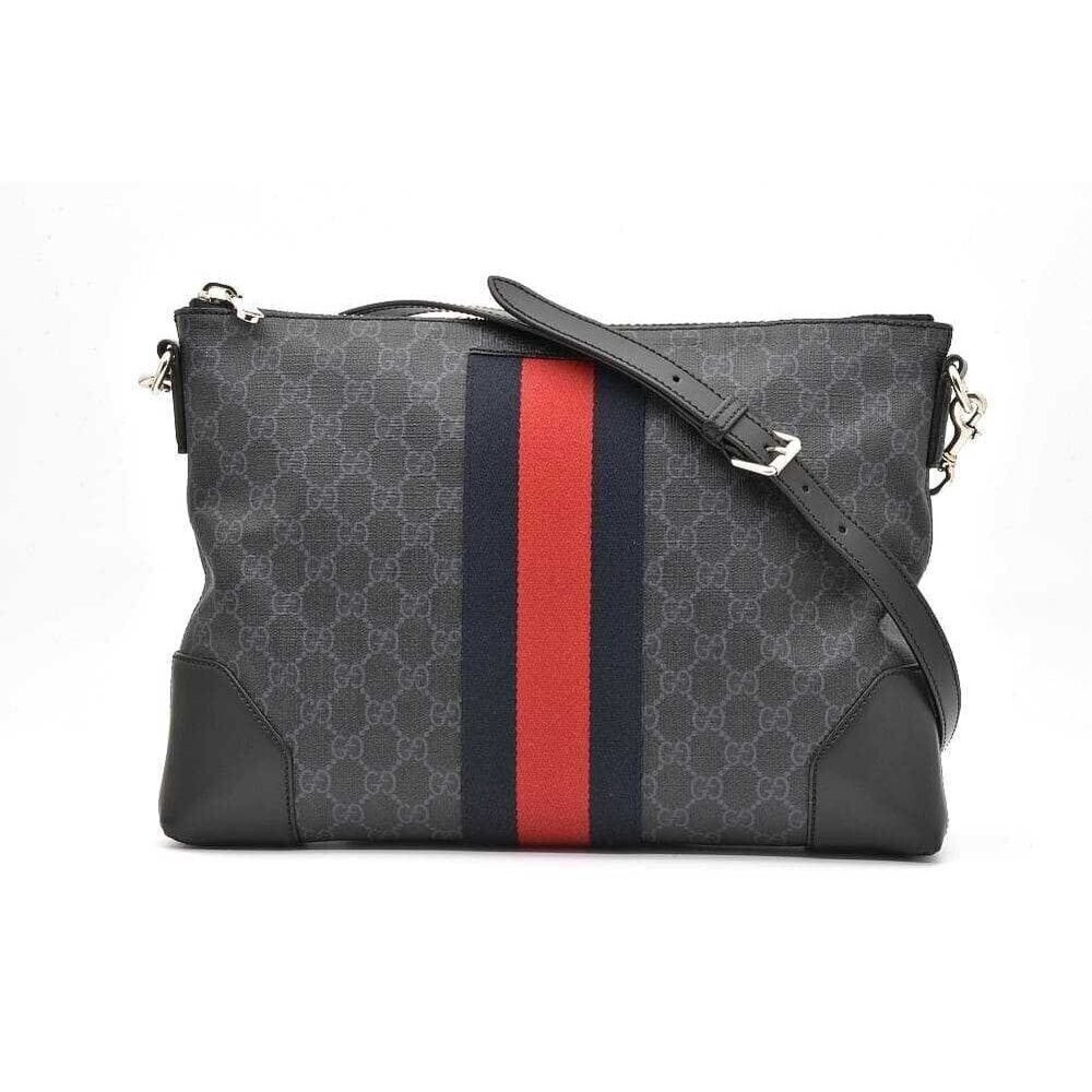 Gucci GG Supreme Canvas Web Stripe Shoulder Bag Black